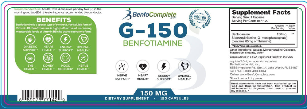 Amazon BenfoComplete™ G150 Benfotiamine 150mg 120 Gelatin Capsules - 3 Bottles - BenfoComplete